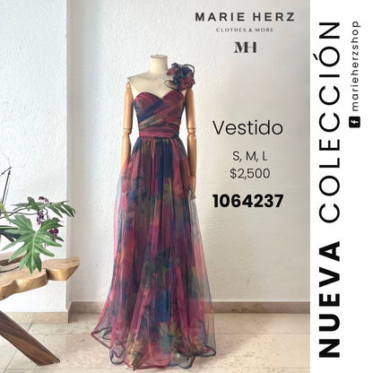1064237  Vestido tul olan hombro rosas