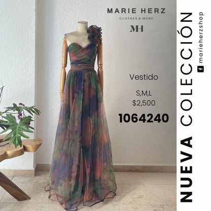 1064240  Vestido tul olán hombro verdes