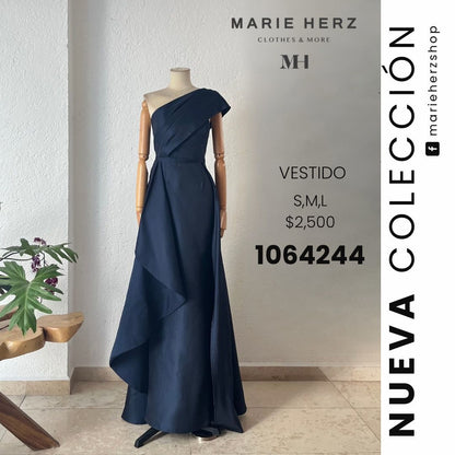 1064243  Vestido azul marino hombro