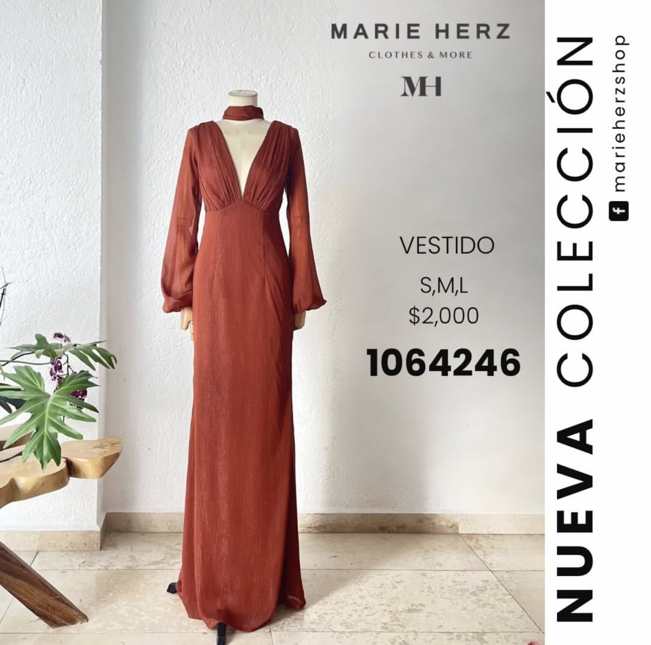 1064246  Vestido terracota manga