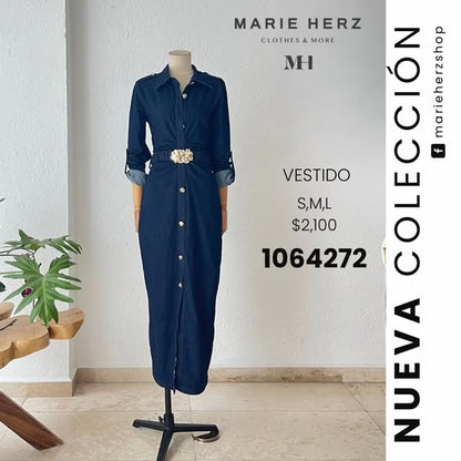 1064272  Vestido mezclilla cinturón dorado