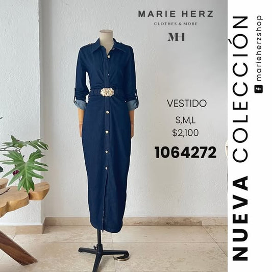1064272  Vestido mezclilla cinturón dorado