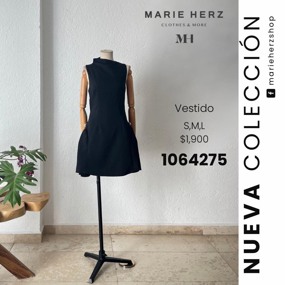 1064275  Vestido negro aretes