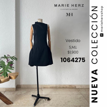 1064275  Vestido negro aretes