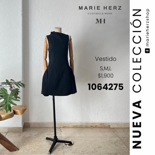 1064275  Vestido negro aretes