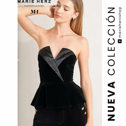 1064283  Blusa straplesss terciopelo negra