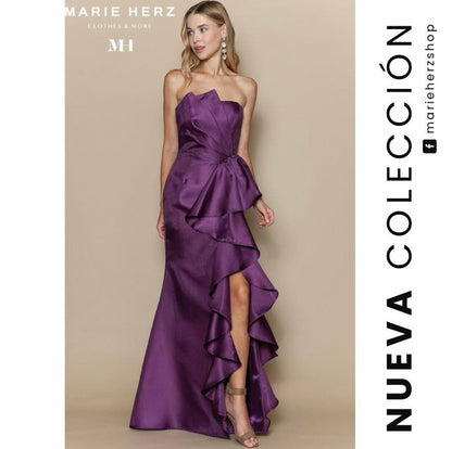 1064290  Vestido uva olanes strapless