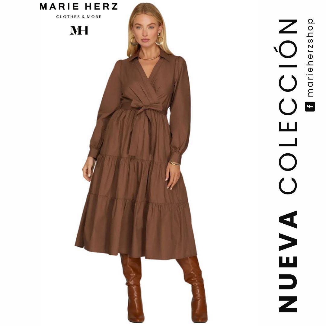 1064296  Vestido cammel manga larga