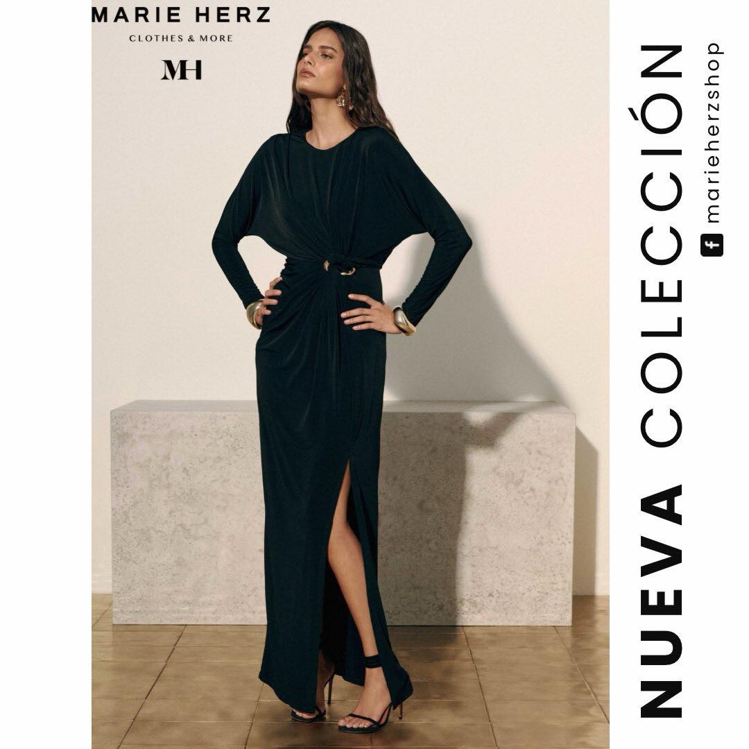 1064314  Vestido negro argolla manga larga