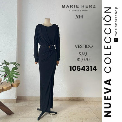 1064314  Vestido negro argolla manga larga