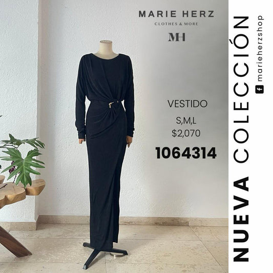 1064314  Vestido negro argolla manga larga