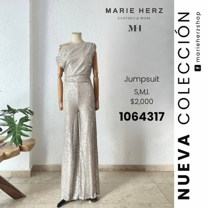 1064317  Jumpsuit lentejuela plata