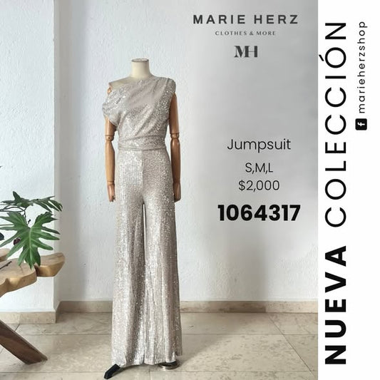 1064317  Jumpsuit lentejuela plata