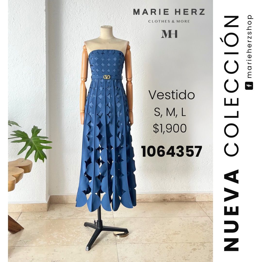 1064357  Vestido azul circulos midi