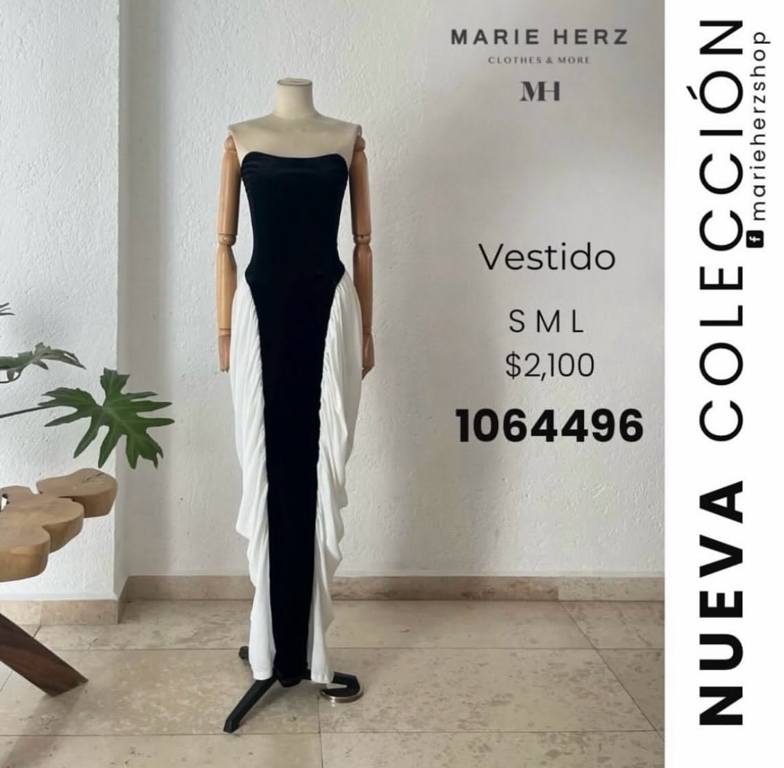1064496  Vestido negro con blanco