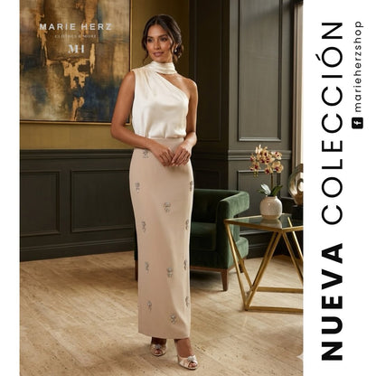 1064551  Falda beige aplicaciones