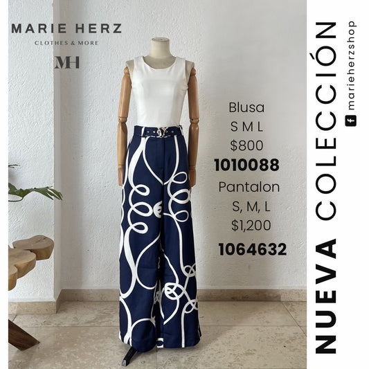 1064632  Pantalón azul marino blanco