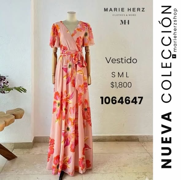 1064647  Vestido flores durazno flores rosa