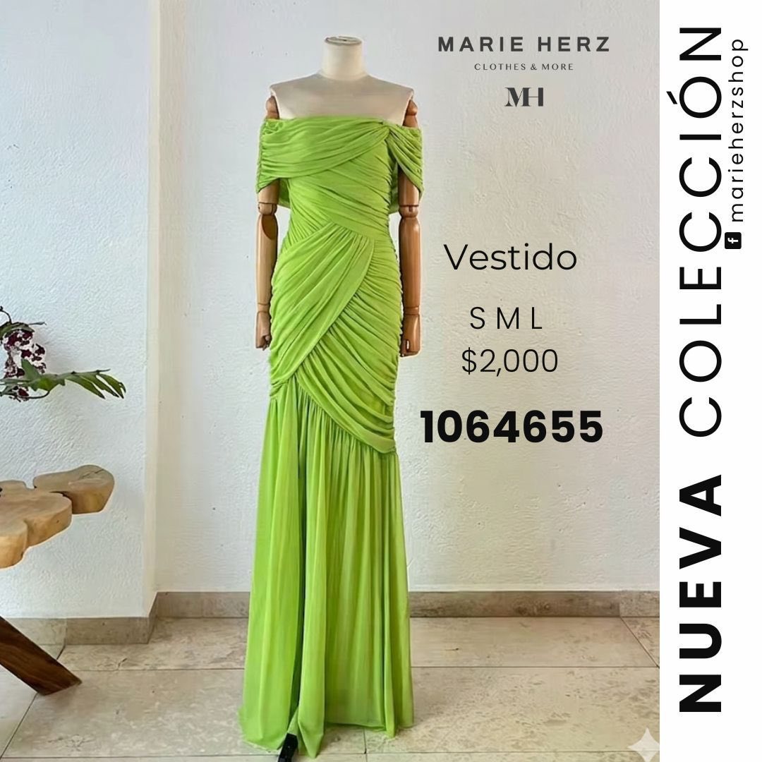 1064655  Vestido drapeado verde
