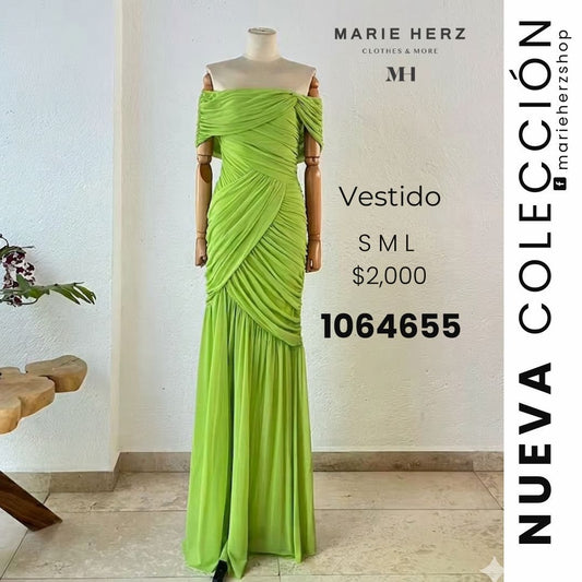 1064655  Vestido drapeado verde