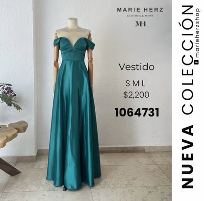 1064731  Vestido verde copas satin