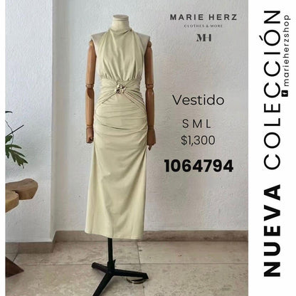 1064792  Vestido halter beige