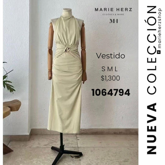 1064792  Vestido halter beige