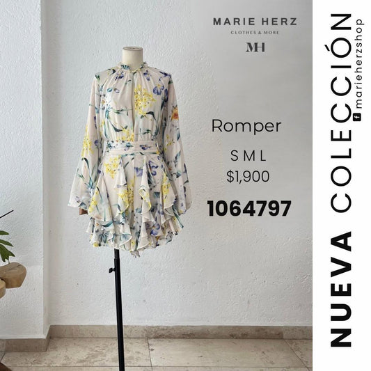 1064795  Romper corto flores blanco