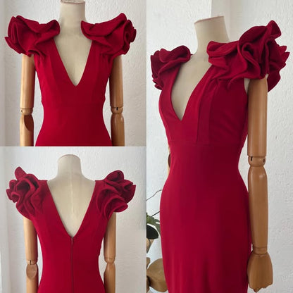 1064819  Vestido rojo olanes mangas