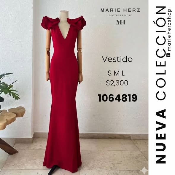 1064819  Vestido rojo olanes mangas