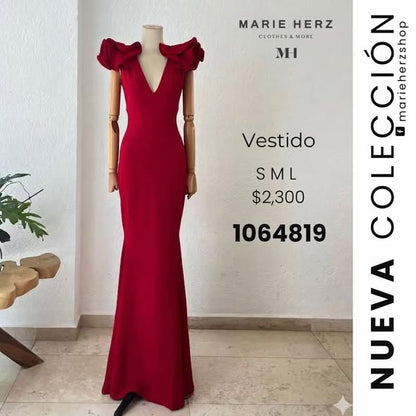 1064819  Vestido rojo olanes mangas