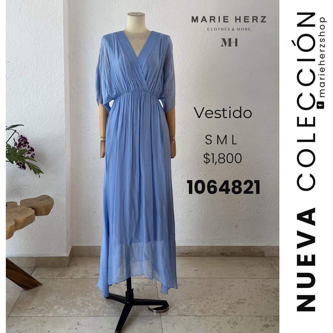 1064821  Vestido azul mangas seda  UT