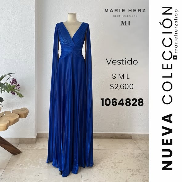 1064828  Vestido azul mangas largas
