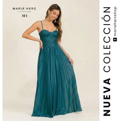 1064840  Vestido strapless verde tablas