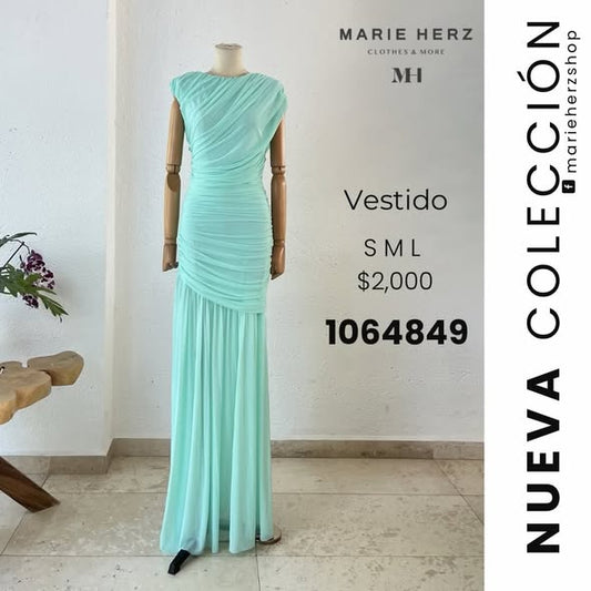 1064849  Vestido drapeado menta