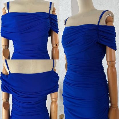 1064852  Vestido drapeado azul rey fosfo