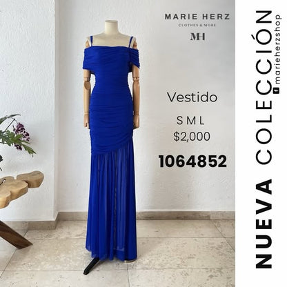 1064852  Vestido drapeado azul rey fosfo
