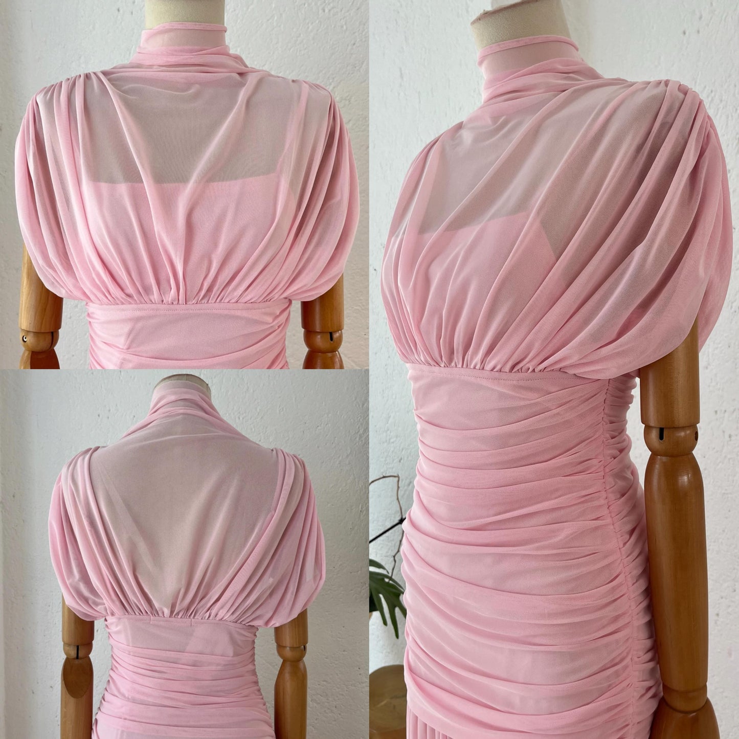 1064882  Vestido drapeado rosa pastel