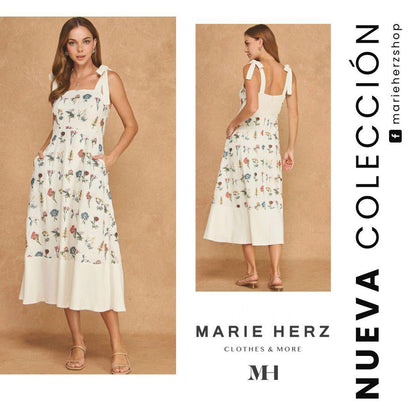 1064891  Vestido beige flores