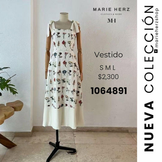 1064891  Vestido beige flores