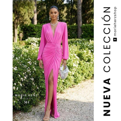 1064902  Vestido rosa manga larga