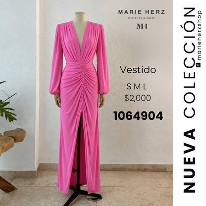 1064902  Vestido rosa manga larga