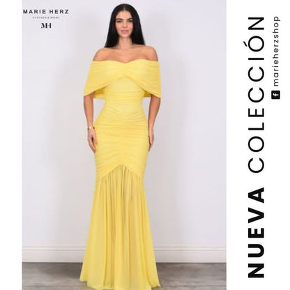 1064905  Vestido amarillo drapeado