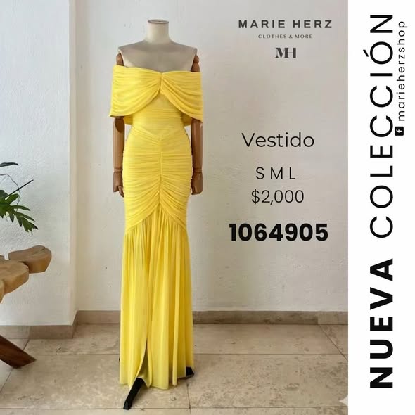 1064905  Vestido amarillo drapeado