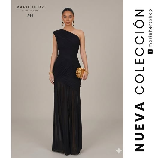 1064908  Vestido negro hombro cruzado