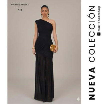 1064908  Vestido negro hombro cruzado