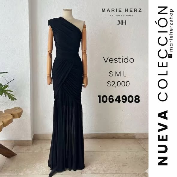 1064908  Vestido negro hombro cruzado