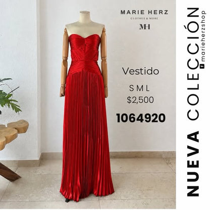 1064920  Vestido rojo corset tablas