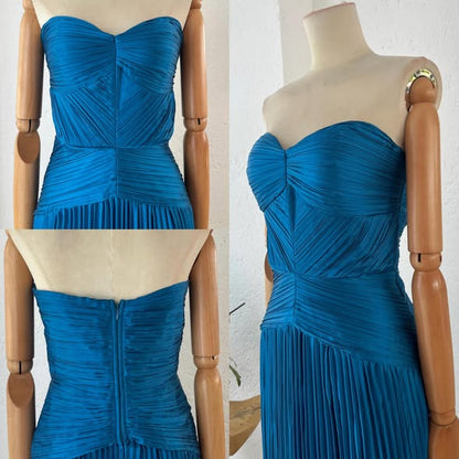 1064923  Vestido azul corset tablas