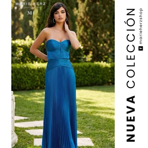 1064923  Vestido azul corset tablas